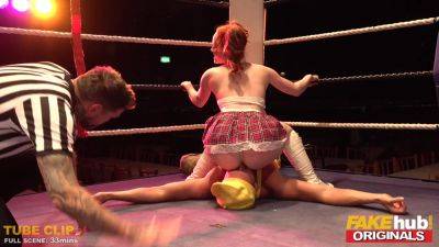 Ella Hughes - Ella - Ginger - Redhead schoolgirl Ella Hughes rock inches in crazy Wrestling show - anysex.com - Britain